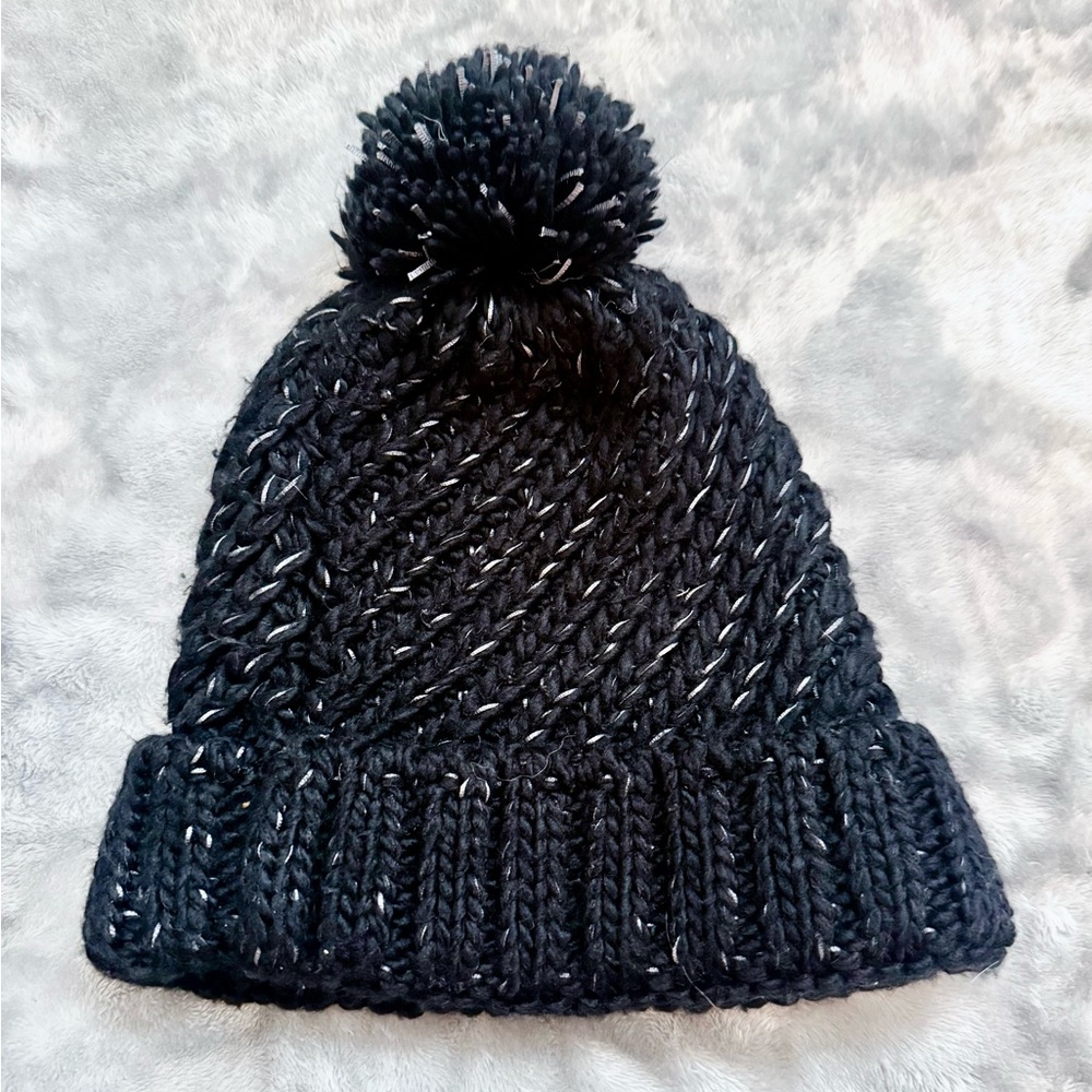 Adidas Black Cable Knit Beanie with Pom - Picture 2 of 2